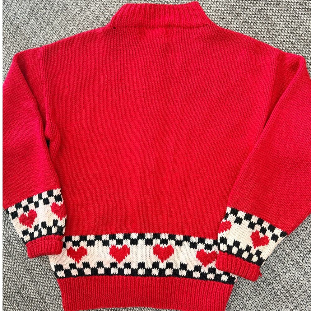 VINTAGE EAGLE'S EYE Hand Knit Chunky Hearts Goose Cardigan Sweater S Cottagecore - Picture 2 of 4